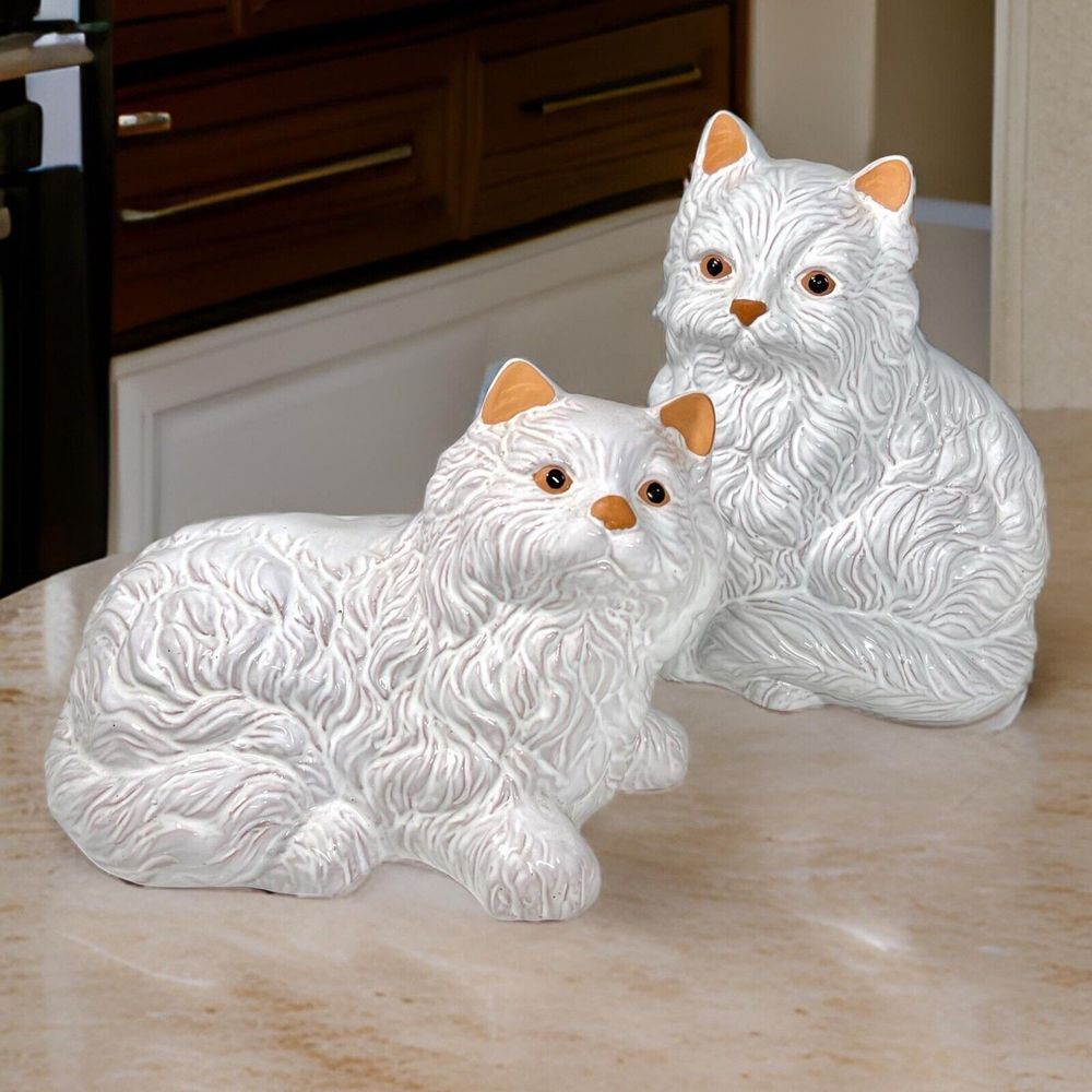 Vintage 1980's House‎ of Lloyd Terracotta White Cats Kittens Figurines Set of 2